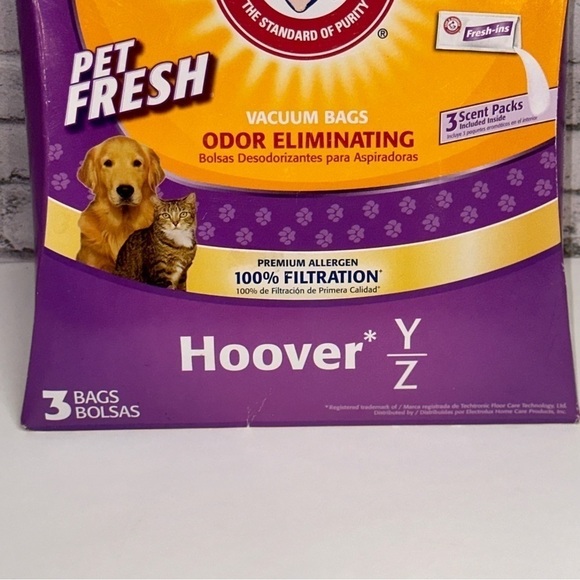 Hoover Y/Z Odor Eliminating Vacuum Bag Arm & Hammer 3 Bags & Scent Packs NIP - Picture 2 of 8
